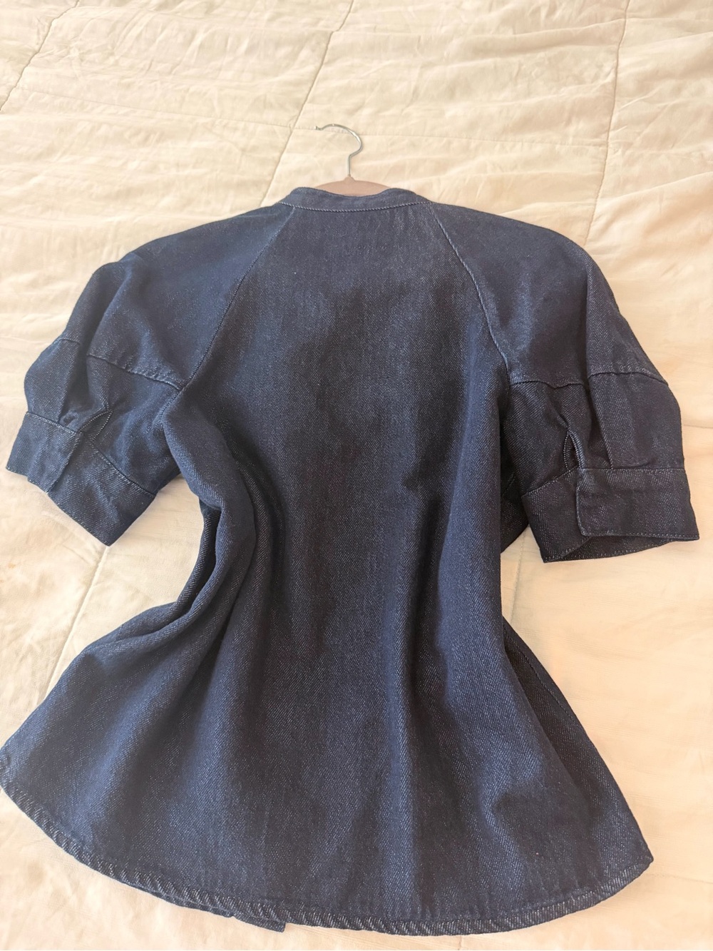 Blue Navy Short-Sleeve Denim Top